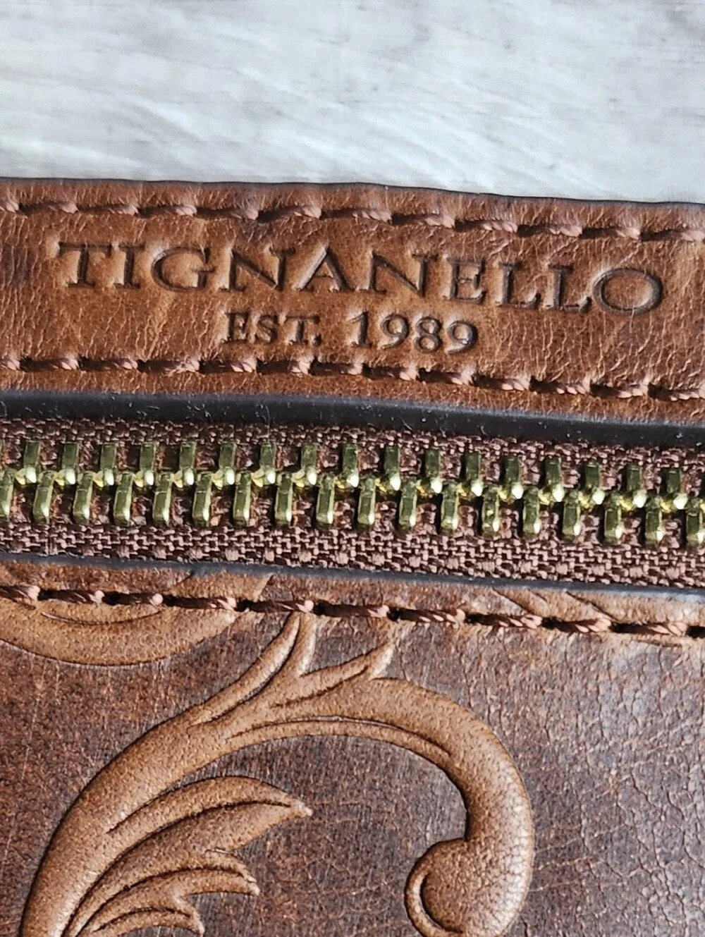 Tignanello Brown Embossed Leather Crossbody Bag RFID Boho NWOT